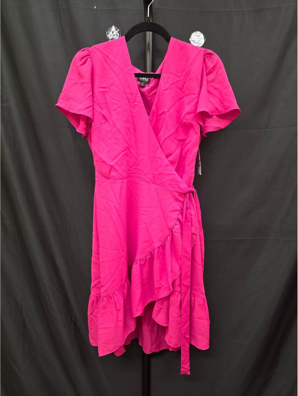 INC INTERNATIONAL CONCEPTS RUFFLED HEM WRAP STYLE DRESS PINK DRAGONFRUIT M